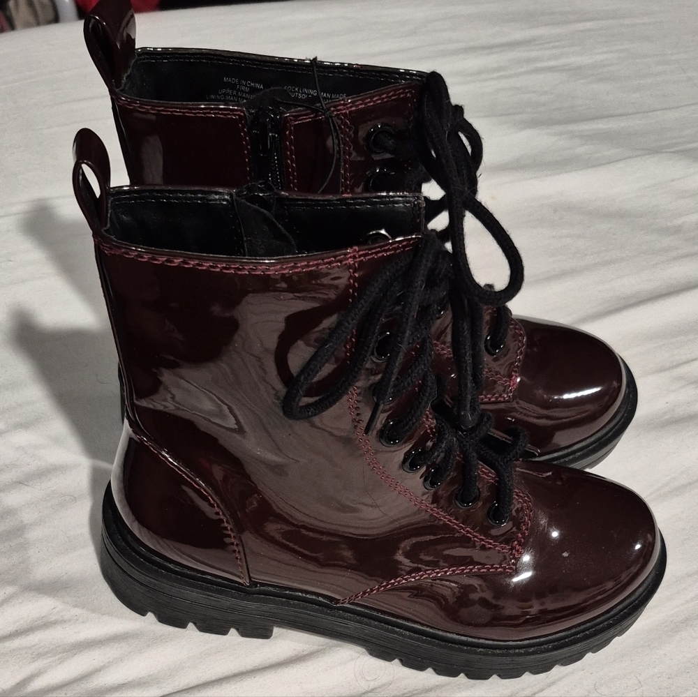 Soda Glossy Maroon Combat Boots